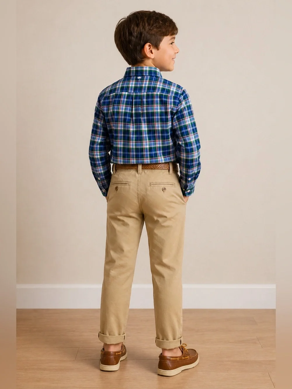 Polo Ralph Lauren Boys 7 Blue Green Plaid Cotton Long Sleeve Button Down Shirt